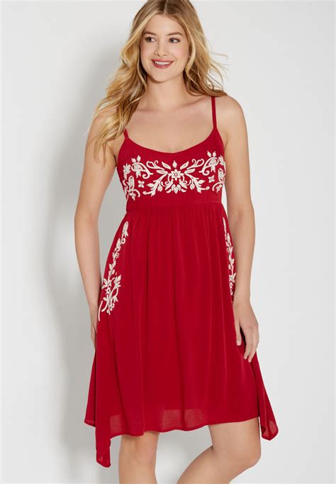 fire red dress with embroidery (original price, $46.00) available at #Maurices | Red dress ...