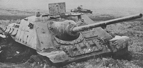 Soviet SU-85 tank destroyer missing most of its right running gear with ...