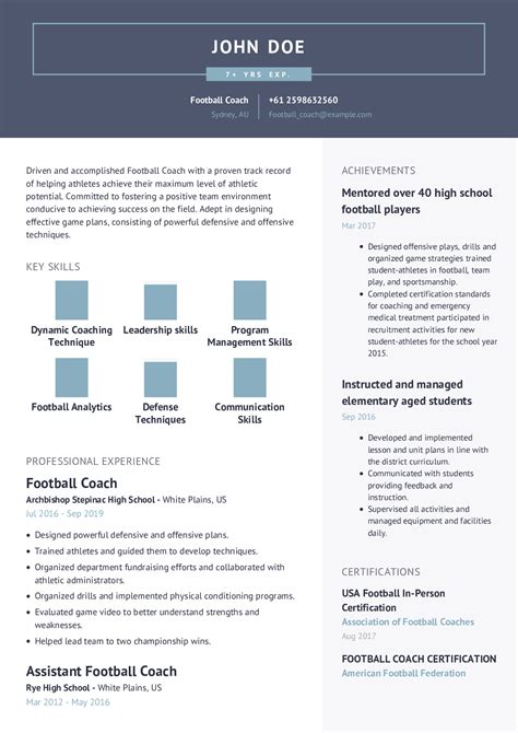 Football Coach Resume Example With Content Sample | CraftmyCV