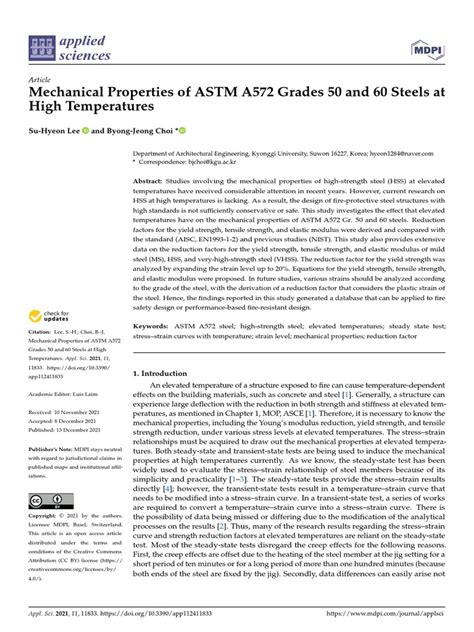 Applied Sciences: Mechanical Properties of ASTM A572 Grades 50 and 60 Steels at High ...