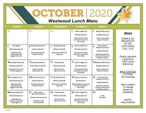 Westwood Lunch Menu - NICE Community School District