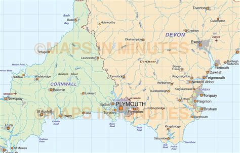 South West England County Map with regular relief @1,000,000 scale in ...