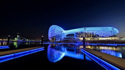 photography, Water, Night, Reflection, Lights, Race tracks, Yas Marina ...