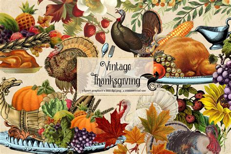 Vintage Thanksgiving Clipart By Digital Curio | TheHungryJPEG