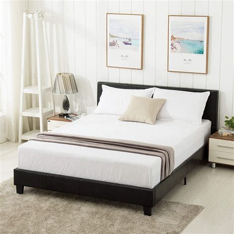 Mecor Queen Bed Frame - Faux Leather Upholstered Bonded Platform Bed ...