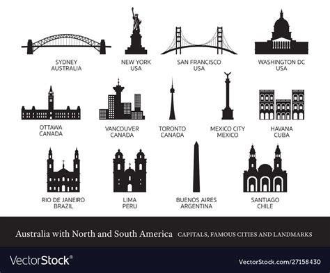 America continent and australia cities landmarks Vector Image