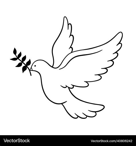 Dove of peace with olive brunch linear icon Vector Image