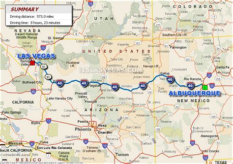 Albuquerque to Las Vegas Driving Distance Map