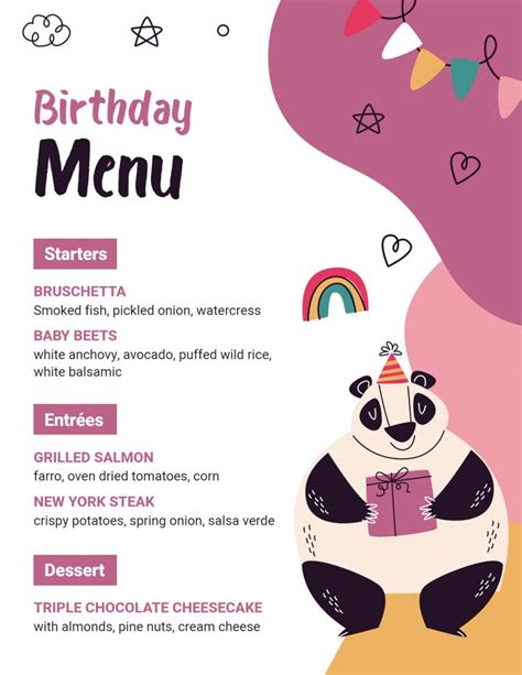 Birthday Menu Design Ideas, Examples, and Samples