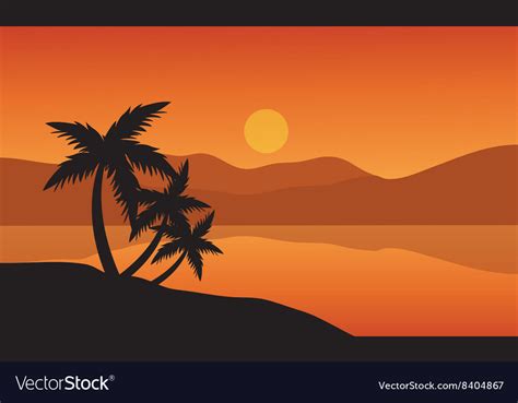 Tree palm trees silhouette on sunset tropical Vector Image