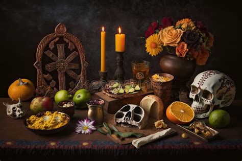 Day of the Dead Altar, with Offerings of Food and Drink for Departed Loved Ones Stock ...