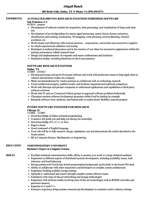 Software Research Engineer Resume Samples | Velvet Jobs