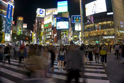 Japan, Tokyo, Night View of Road Crossing with Pedestrian Crossing Editorial Image - Image of ...