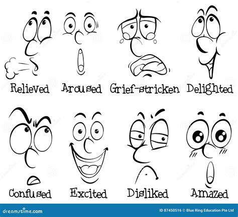 Facial Expressions with Words Stock Vector - Illustration of delighted ...