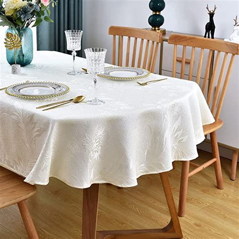 Wolkemer Oval Jacquard Tablecloth Ivory Floral Countryside Leaves Damask Patterns Table Cloth ...