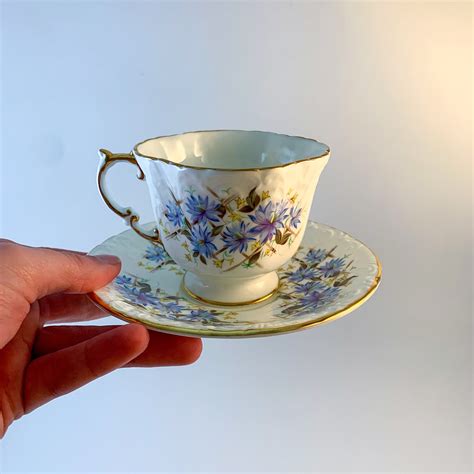 Vintage Aynsley Bone China Teacup and Saucer Blue Cornflowers - Etsy