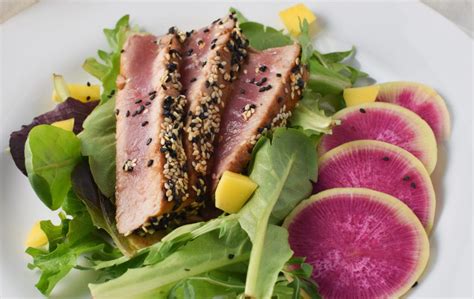 Sesame-Crusted Ahi Tuna Salad with Ginger Dressing - Gluten and Soy Free | The Dizzy Cook