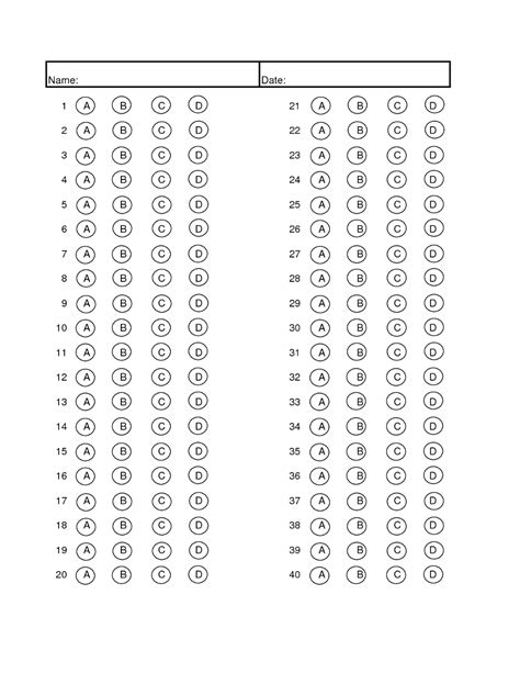 Free Printable 50 Answer Sheet