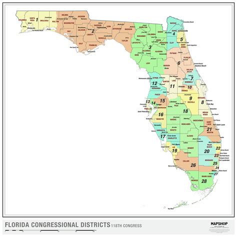 Florida 2022 Congressional Districts Wall Map by MapShop - The Map Shop