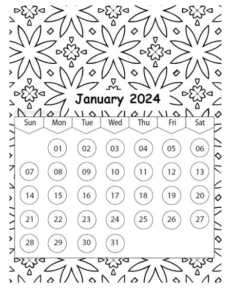 Printable Coloring Calendar 2024 Free - Cyndi Dorelle