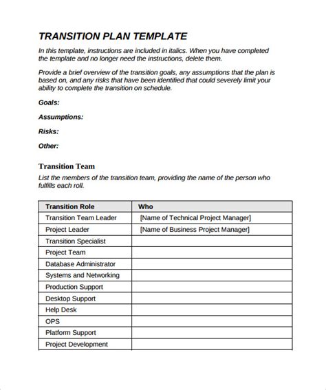 9+ Sample Transition Plans – PDF, Word, Pages | Sample Templates