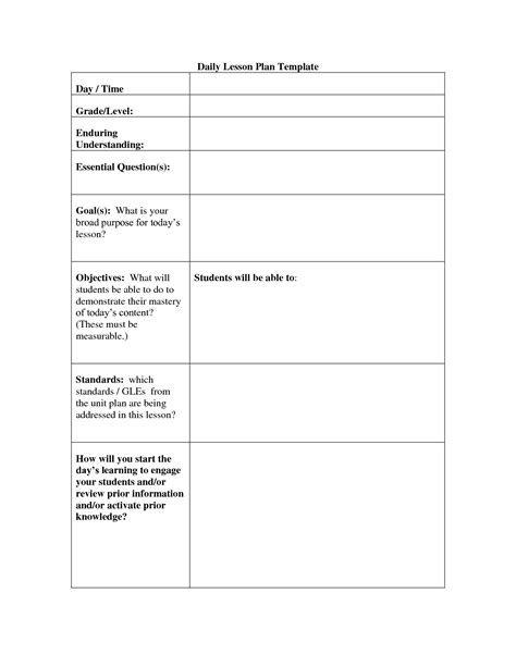 Daily Lesson Plan Template - Fotolip