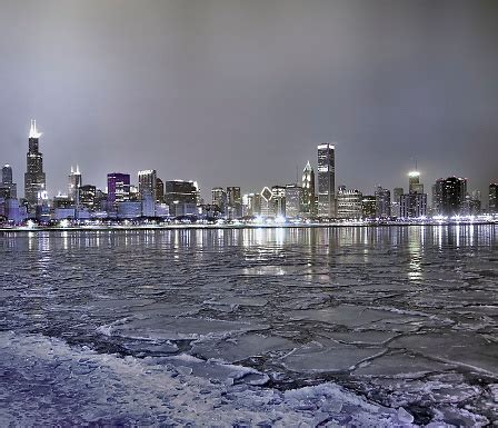 Chicago Winter Icy Skyline City Stock Photo - Download Image Now - iStock