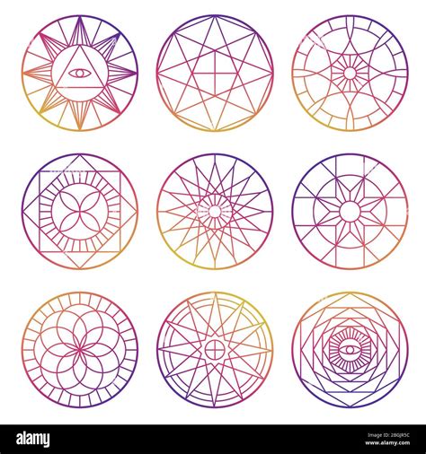 Set of colorful esoteric geometric pentagrams vector design isolated ...