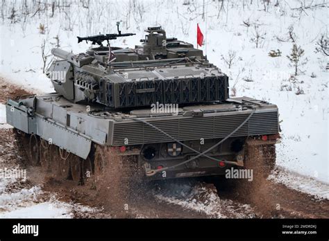 ADAZI, LATVIA, FEBRUARY 2018 - Leopard 2 Tank at NATO forces exercises ...