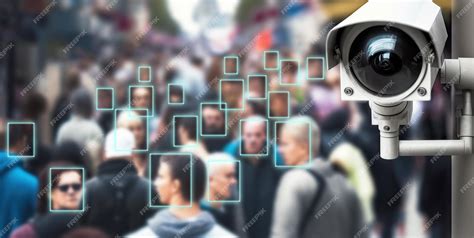 A surveillance camera in a busy street using facial recognition | Premium AI-generated image