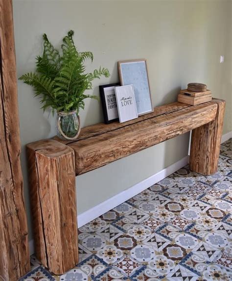 Reclaimed beam console table old beams rustic country style designer unique barn wood side table ...