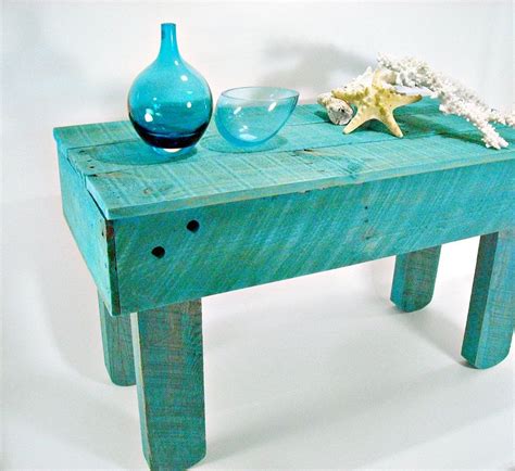 Rustic Reclaimed Painted Wood Coffee Table Turquoise Primitive Hand Made Cottage Beach FREE ...