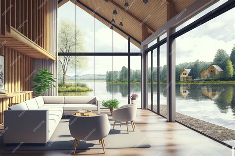 Premium AI Image | Interior of a modern lake house