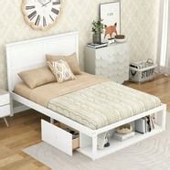 Queen Size Upholstered Platform Bed with 3 Drawers, Solid Wood Bed Frame with Velvet Tufted ...