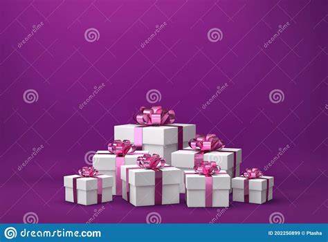 White Gift Boxes with Pink Ribbon on Purple Background Stock Illustration - Illustration of ...
