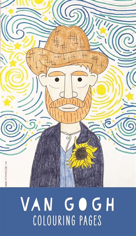 Fun Vincent Van Gogh colouring pages for kids. Kids art history coloring pages. Famous artist ...