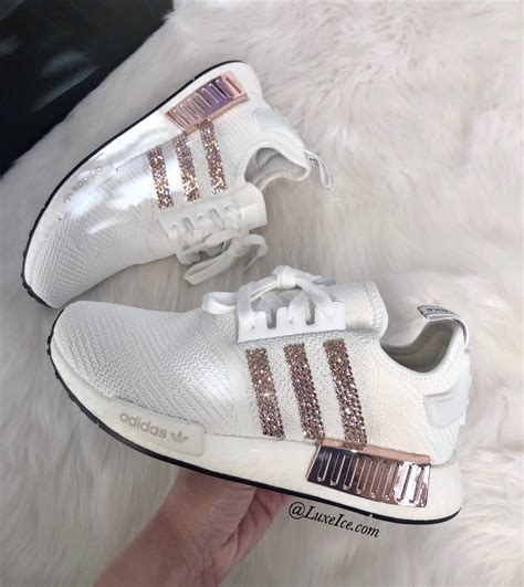 Swarovski Adidas NMD R1 Casual Shoes Cloud White/Copper Metallic customized with Swarovski ...