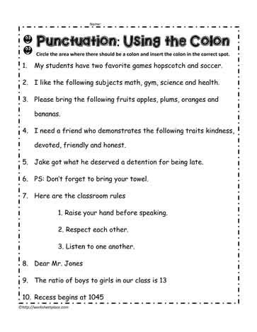 Colon Worksheet Worksheets