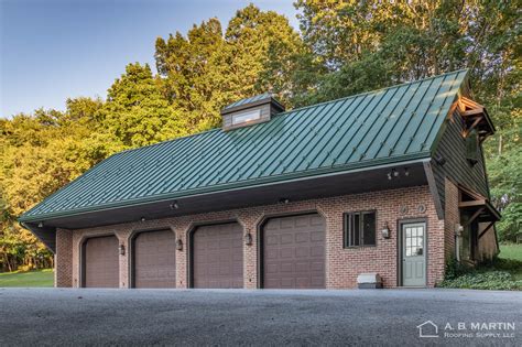 Brick Garage with Classic Green ABSeam Roof - AB Martin