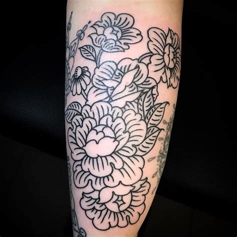 Black Lines Floral Tattoo by Damara K