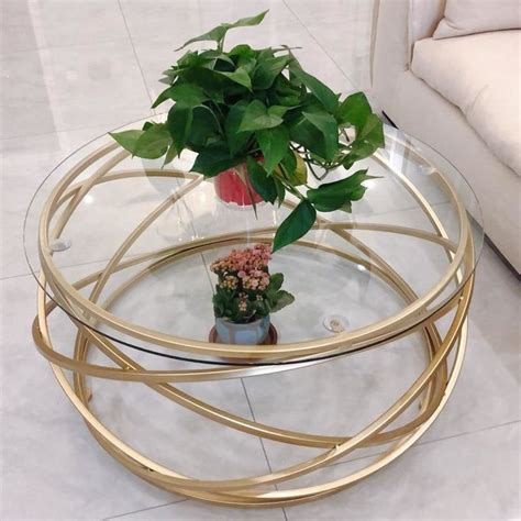 Round Fashion Metal Base Glass Coffee Table | Golden coffee table, Metal base coffee table ...