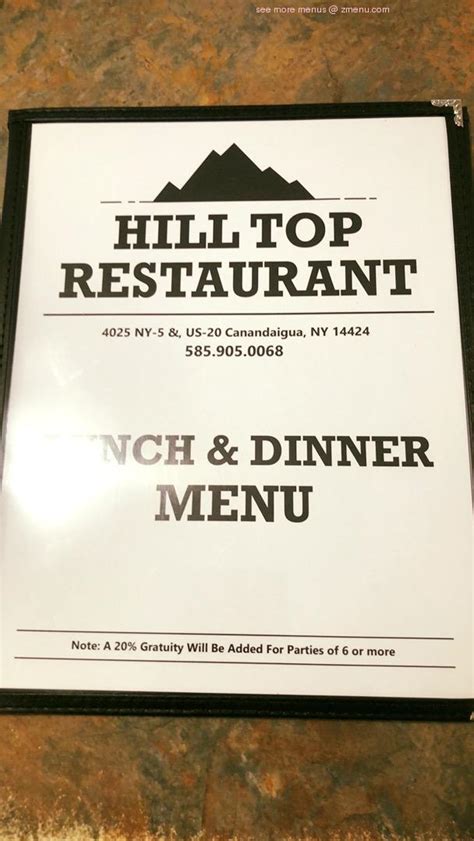 Menu at Hilltop restaurant, Canandaigua