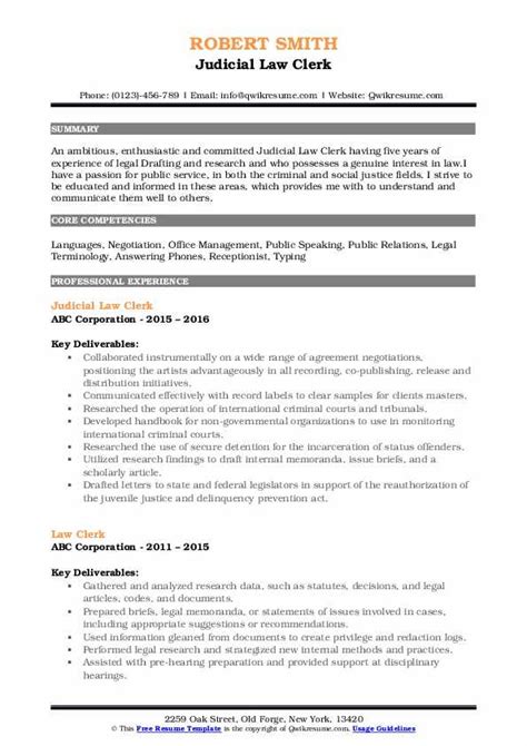 Law Clerk Resume Samples | QwikResume