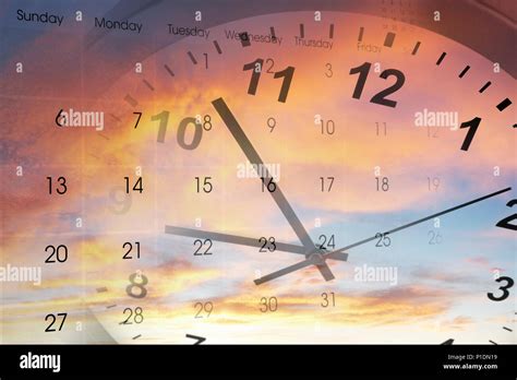 Clock and calendar in bright sky. Time passing Stock Photo - Alamy