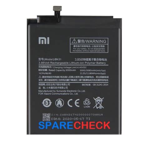 Mi A1 Battery BN31 | 100% Original Backup - SpareCheck Mobile Display ...