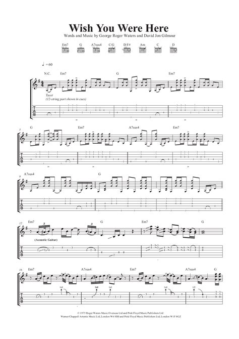 Wish You Were Here by Pink Floyd Sheet Music for Guitar Tab at Sheet ...