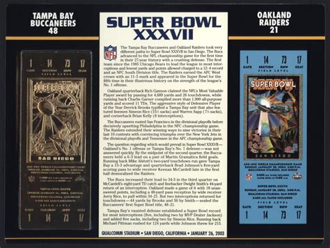 Commemorative Super Bowl XXXVII Score Card With 22 Kt Gold Ticket: Buccaneers vs. Raiders ...