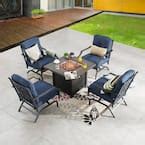 Patio Festival 5-Piece Metal Patio Fire Pit Seating Set with Blue Cushions PF19103-103-902-B ...