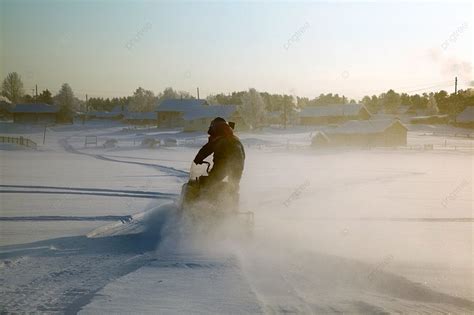 Snowmobile At Full Speed Winter Landscape Photo Background And Picture ...