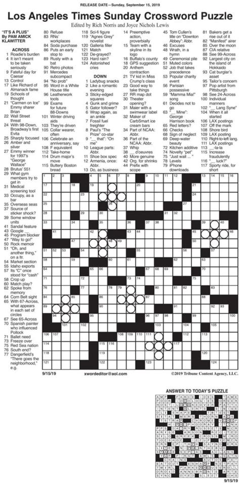 Free Printable L A Times Crossword Puzzles - Printable Crossword Puzzles, Bingo Cards, Forms